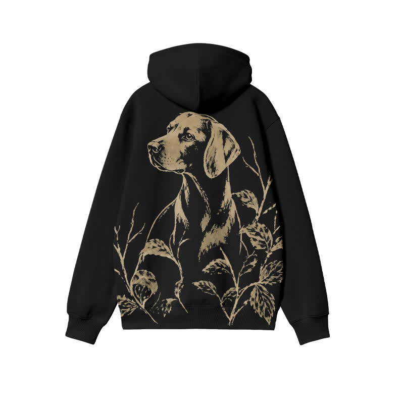 Streetwear Botanical Dog Back Print Long Sleeve Casual Hoodie - Black - US32-34(5XL) - image 1