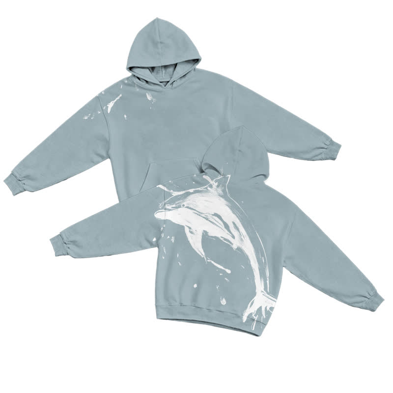 Streetwear Dolphin Splash Long Sleeve Bleach Print Casual Hoodie - Light Blue - US32-34(5XL) - image 2