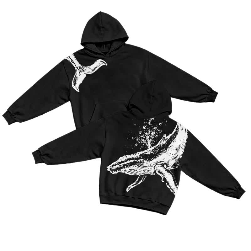 Streetwear Whale Graphic Long Sleeve Bleach Print Casual Hoodie - Black - US32-34(5XL) - image 2