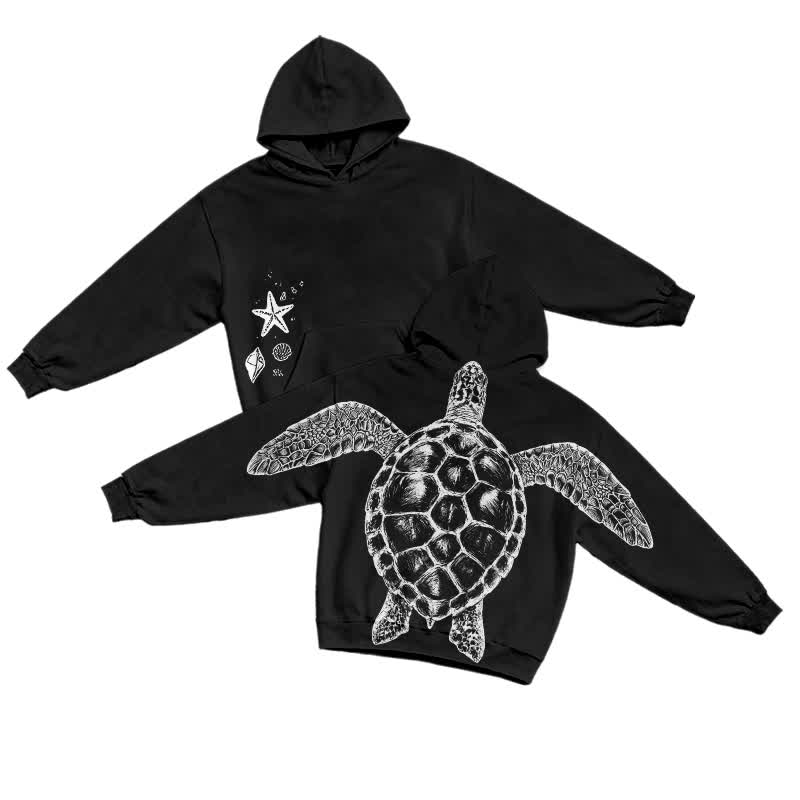 Streetwear Sea Turtle Long Sleeve Bleach Print Casual Hoodie - Black - US32-34(5XL) - image 2