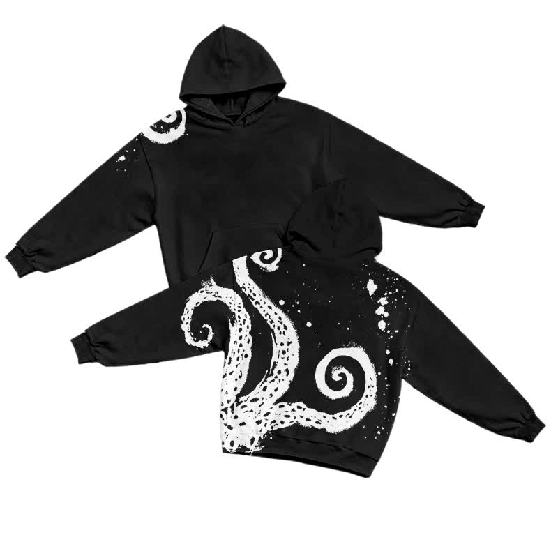 Dark Aesthetic Octopus Bleach Print Casual Hoodie - Black - US32-34(5XL) - image 2