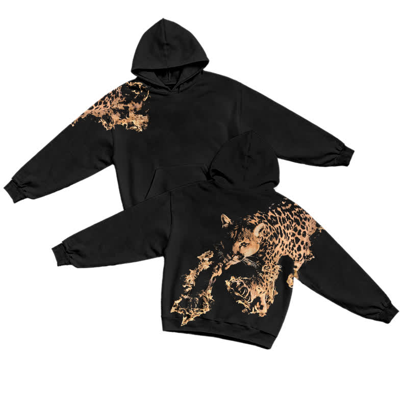 Streetwear Leopard Flame Long Sleeve Bleach Print Casual Hoodie - Black - US32-34(5XL) - image 1