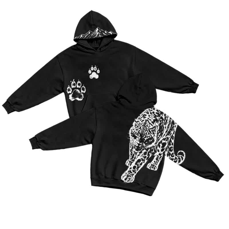 Streetwear Panther Graphic Bleach Print Long Sleeve Casual Hoodie - Black - US32-34(5XL) - image 1
