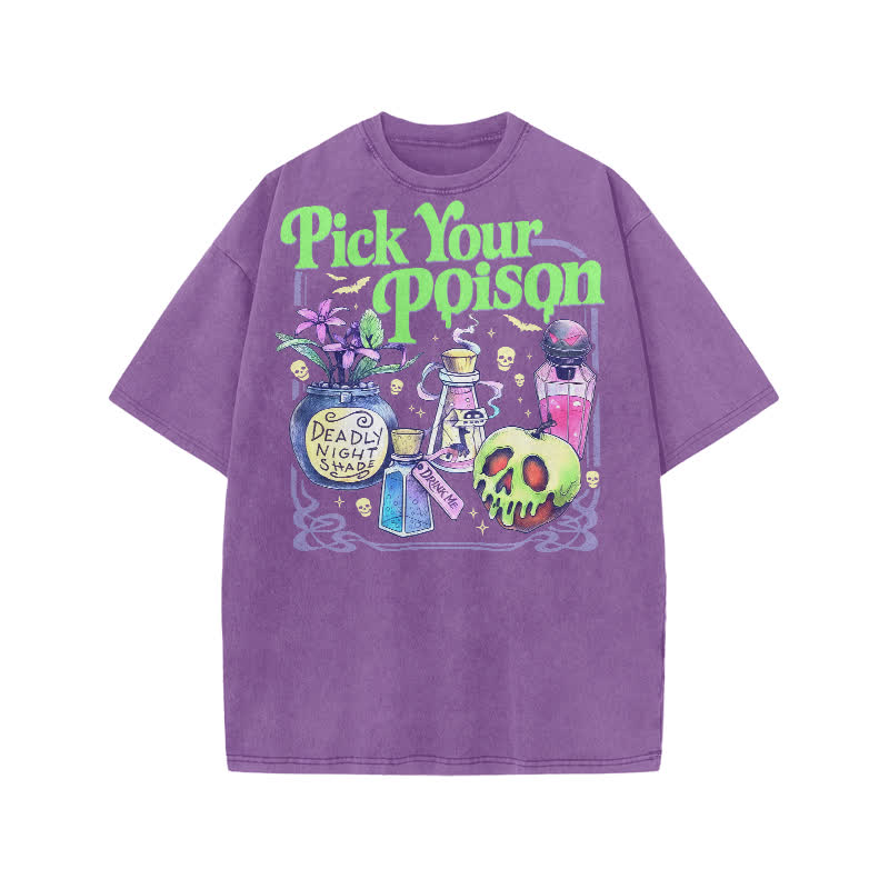 Dark Aesthetic Pick Your Poison Acid Washed Graphic T-Shirt - Purple - US20-22(3XL) - image 2