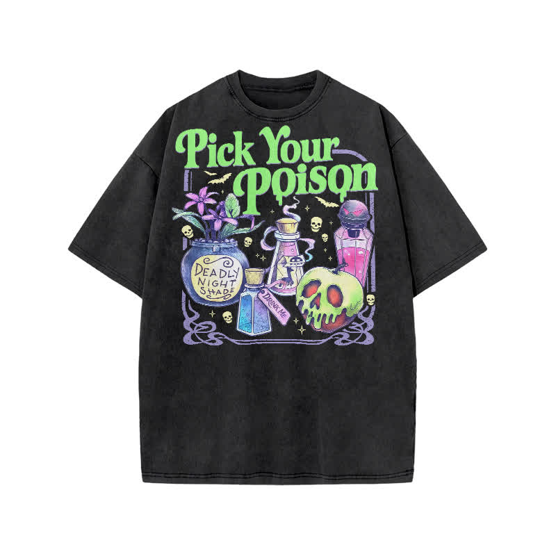 Dark Aesthetic Pick Your Poison Acid Washed Graphic T-Shirt - Black - US20-22(3XL) - image 1