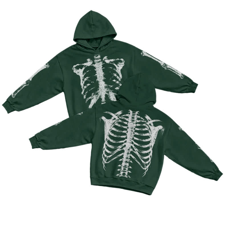 Gothic Skeleton Long Sleeve Pullover Graphic Print Hoodie - Dark Green - US16-18(2XL) - image 2