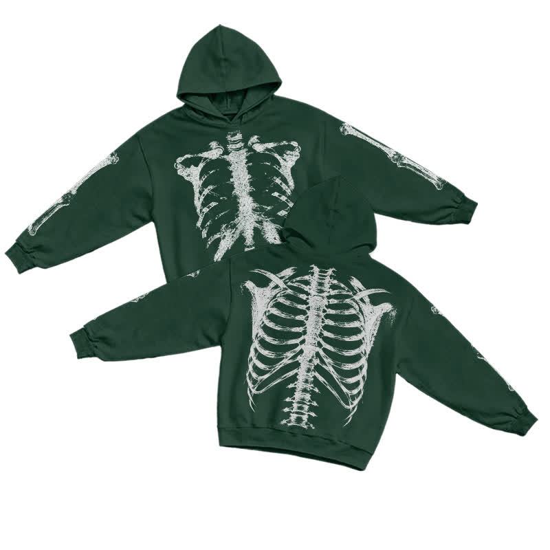 Gothic Skeleton Long Sleeve Pullover Graphic Print Hoodie - Dark Green - US16-18(2XL) - image 2