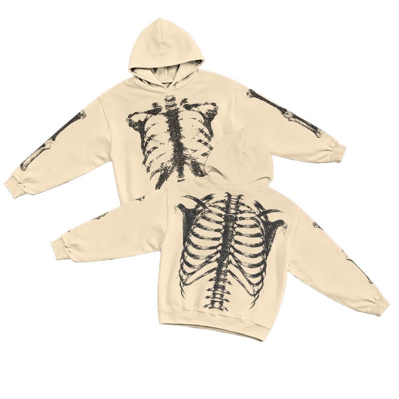 Gothic Skeleton Long Sleeve Pullover Graphic Print Hoodie - Apricot - US16-18(2XL) - image 1