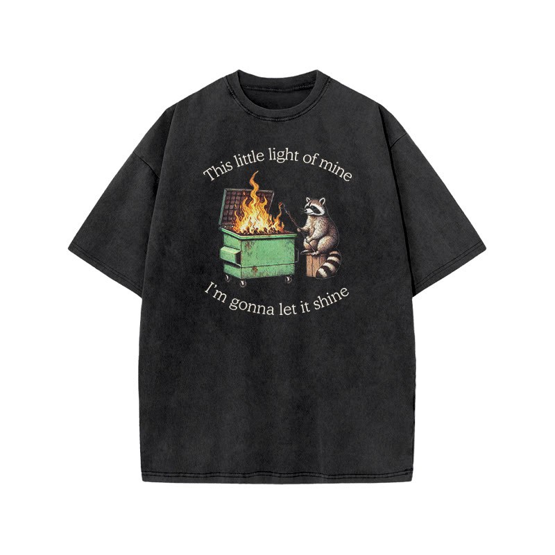 This Little Light Of Mine, I'm Gonna Let It Shine Print Acid Washed T-shirt - Black - US20-22(3XL) - image 3