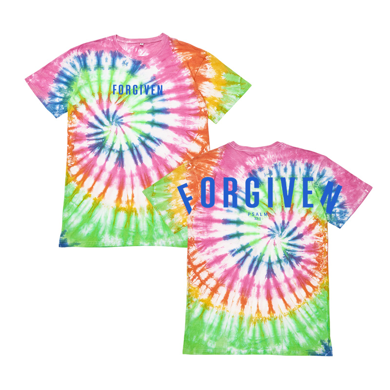 Unisex 100% Cotton Forgiven Psalm 32:1 Print Tie-dye T-shirt - Pink - US40-42(7XL) - image 3