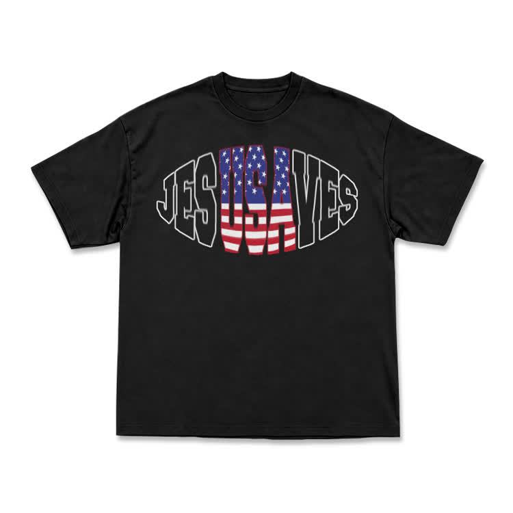 Patriotic Star Stripe Print T-Shirt - Black - US16-18(2XL) - image 11