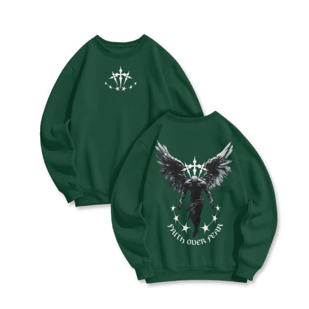 Unisex 100% Cotton Faith Over Fear Print Sweatshirt - Green - US16-18(2XL) - image 4