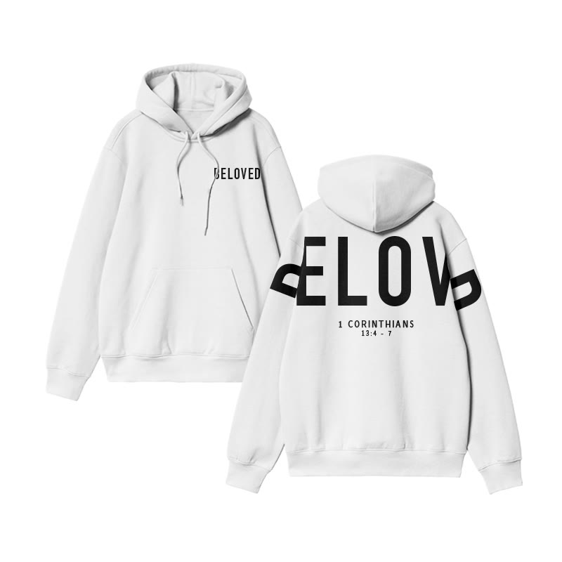 Unisex 100% Cotton Beloved 1 Corinthians 13:4-7 Print Hoodie - White - US16-18(2XL) - image 3