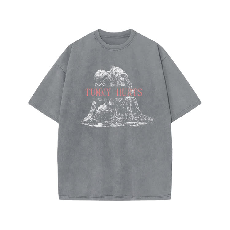 Tummy Hurts Print Acid Washed T-shirt - Grey - US20-22(3XL) - image 3
