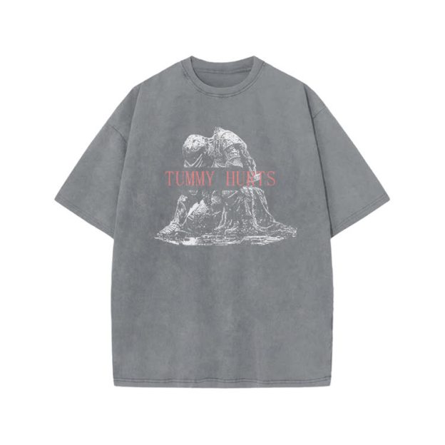 Tummy Hurts Print Acid Washed T-shirt - Grey - US20-22(3XL) - image 3