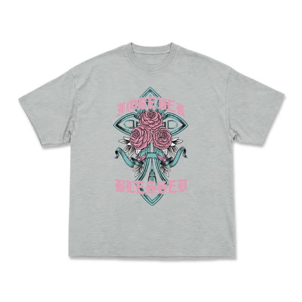 Vintage Rock Cross and Rose Print Relaxed Fit T-Shirt - Grey - US16-18(2XL) - image 11