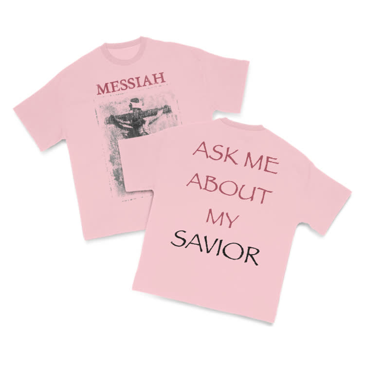 Ask Me About My Savior Print T-Shirt - Pink - US16-18(2XL) - image 8