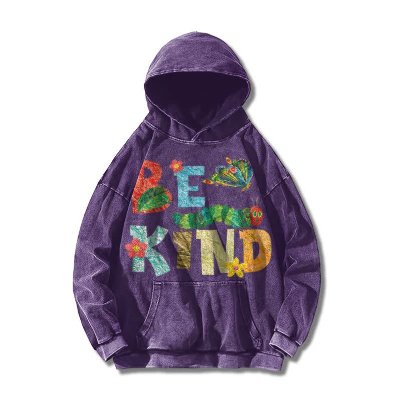 Casual Be Kind Graphic Print Acid Washed Hoodie - Purple - US16-18(2XL) - image 3