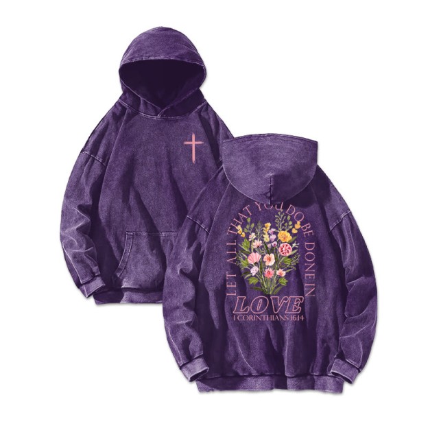 Let All That You Do Be Done In Love Printed Washed Hoodie  - Purple - US16-18(2XL) - image 5