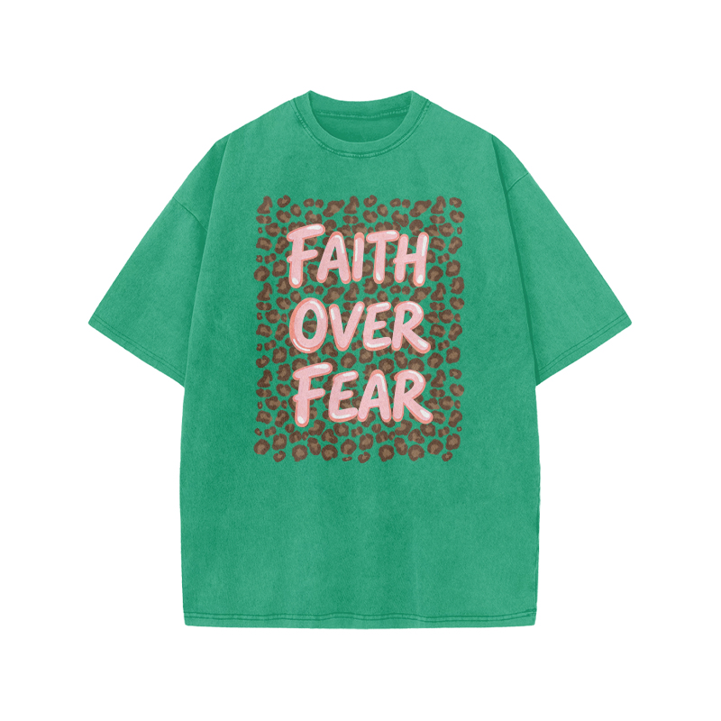 Faith Over Fear Leopard Print Acid Washed T-shirt - Green - US20-22(3XL) - image 9