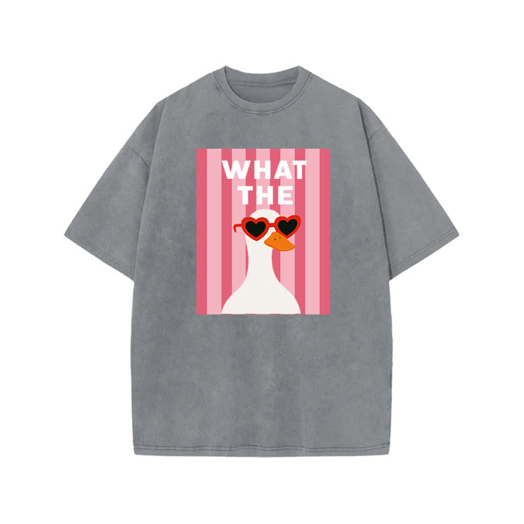 Playful What The Duck Graphic Print Acid Washed T-shirt - Grey - US20-22(3XL) - image 5