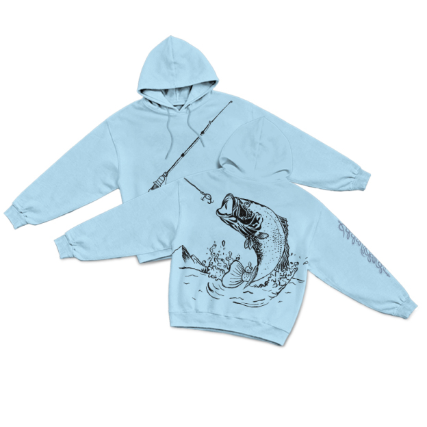 Vintage Coastal Fishing Rod Illustration Print Hoodie - Blue - US16-18(2XL) - image 7