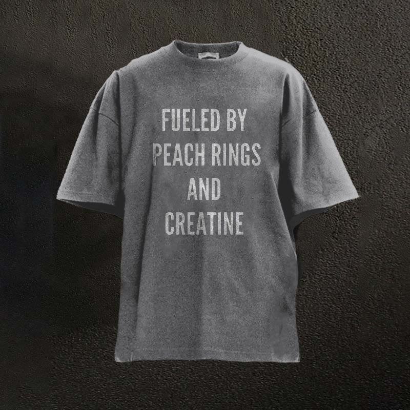 100% Cotton Filled By Peach Rings And Creatine Printed Washed T-shirt - Grey - 2XL - image 3