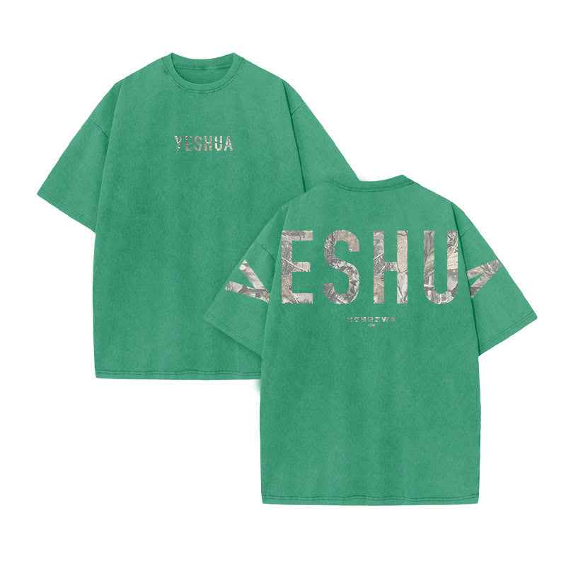 Yeshua Hebrews 13:8 Dead Leaves Camouflage Print Acid Washed T-shirt - Green - US20-22(3XL) - image 7