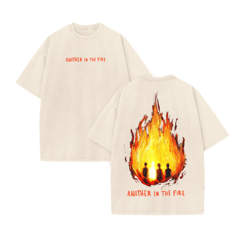 Unisex Another In The Fire Print Acid Washed T-shirt - Beige - US20-22(3XL) - image 3