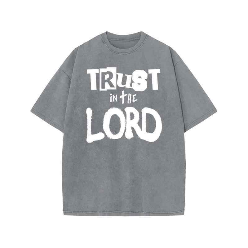 Unisex 100% Cotton Trust In The Lord Print Acid Washed T-shirt - Grey - US20-22(3XL) - image 4