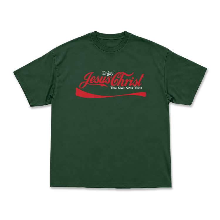 Enjoy Jesus Christ Thou Shalt Never Thirst Graphic T-Shirt - Green - US16-18(2XL) - image 8