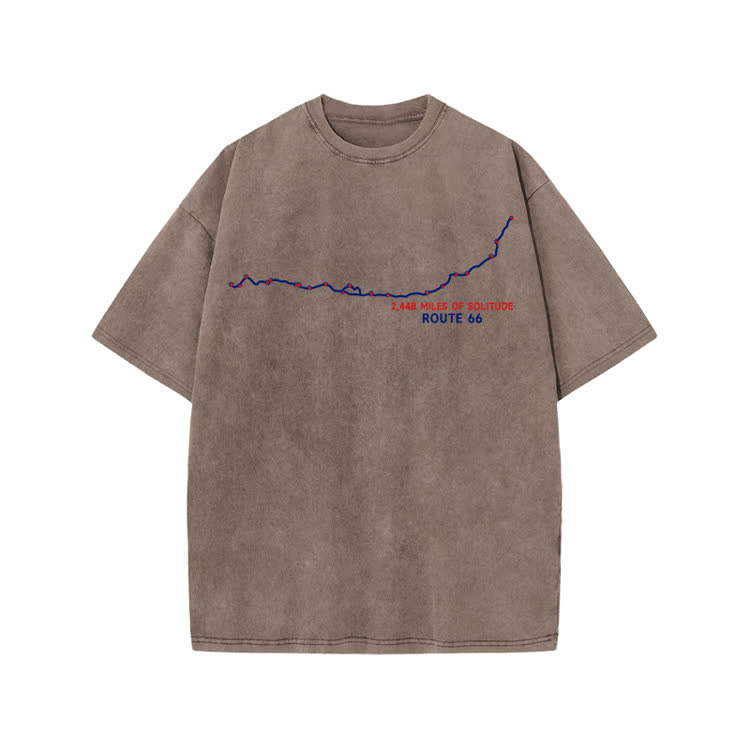 Vintage Route 66 Graphic Print Acid Washed T-shirt - Coffee - US20-22(3XL) - image 8