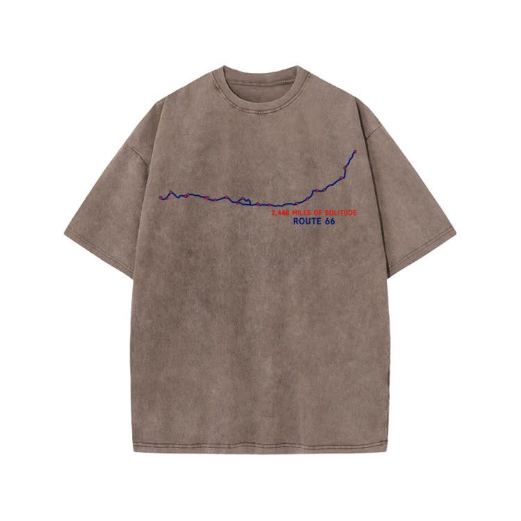 Vintage Route 66 Graphic Print Acid Washed T-shirt - Coffee - US20-22(3XL) - image 8