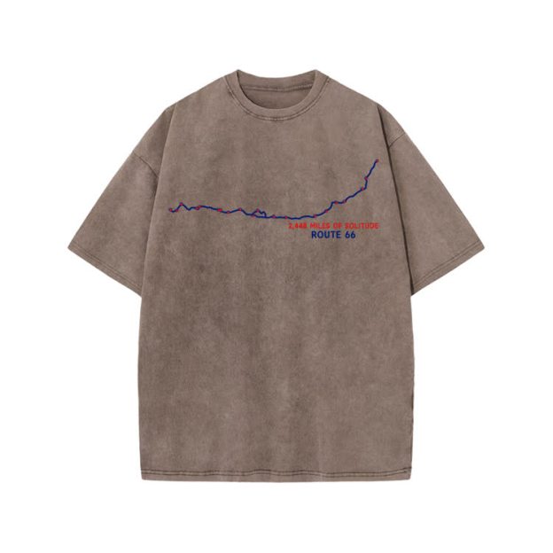 Vintage Route 66 Graphic Print Acid Washed T-shirt - Coffee - US20-22(3XL) - image 8