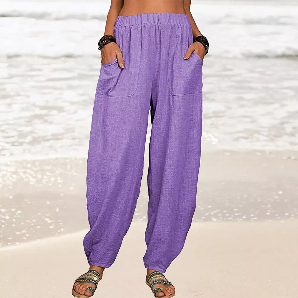 Solid Color Casual Pocket Harem Pants - Purple - 5XL - image 11