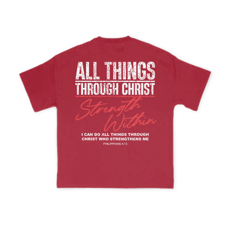 All Things Through Christ Print T-shirt - Red - US16-18(2XL) - image 11