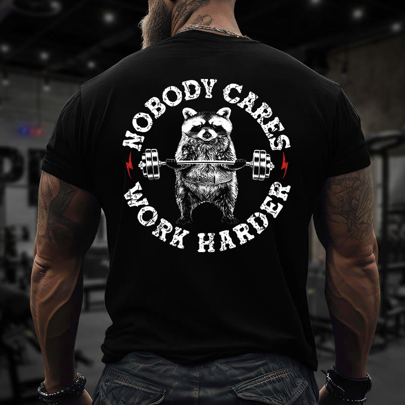 Gym 100% Cotton Nobody Cares Work Harder Print T-shirt - Black - US16-18(2XL) - image 4