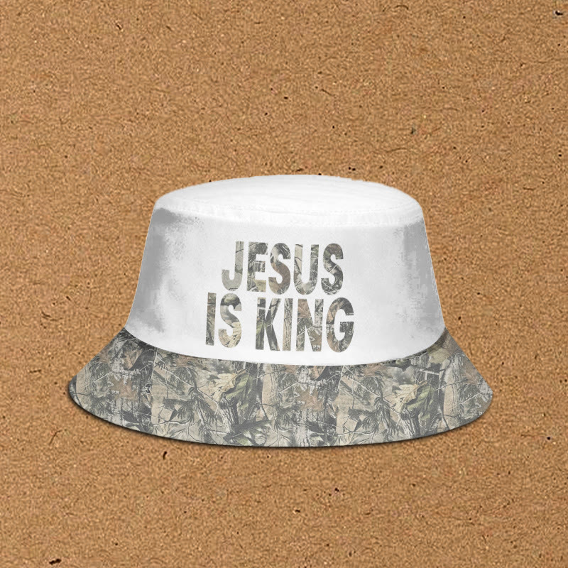 Jesus Is King Dead Leaves Camouflage Patchwork Print Bucket Hat - White - XL(62cm) - image 3