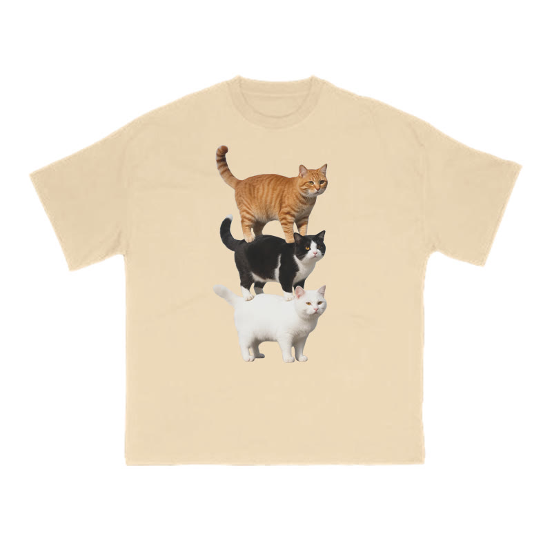 Funny Parody Animation Cat Print T-shirt - Apricot - US16-18(2XL) - image 5