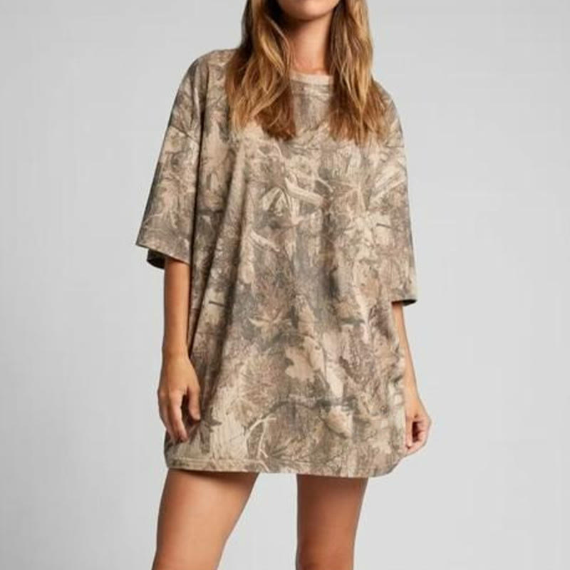 Dead Leaves Camouflage Print Causal T-shirt - Brown - 8XL - image 3