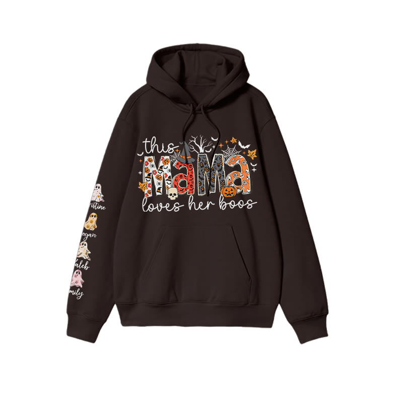 Unisex 100% Cotton This Mama Loves Her Boos Halloween Print Hoodie - Coffee - US16-18(2XL) - image 5