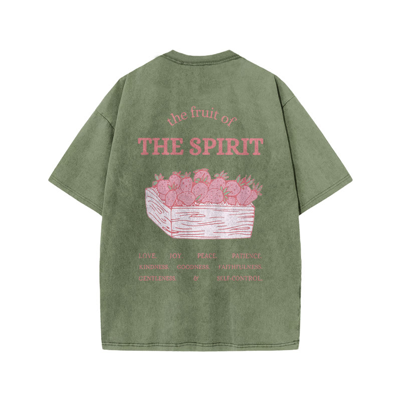 100% Cotton Vintage The Fruit Of The Spirit Print Acid Washed Unisex T-shirt - Army Green - 3XL - image 8