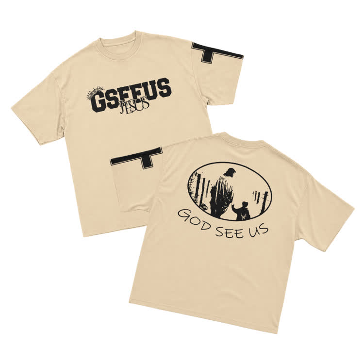 Faith GOD SEE US Cross Graphic T-Shirt - Apricot - US16-18(2XL) - image 4