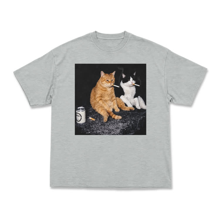 Vintage Smoking Cats Graphic T-Shirt - Grey - US16-18(2XL) - image 13