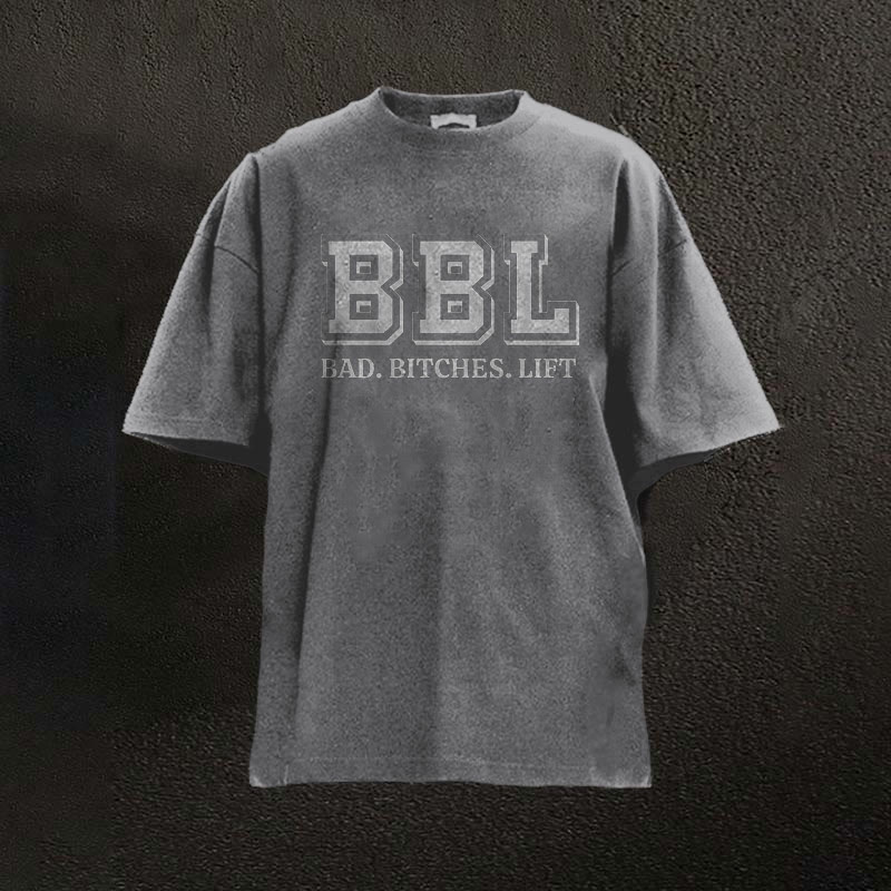 100% Cotton Bad Bitches Lift Printed Washed Gym T-shirt - Grey - 2XL - image 5