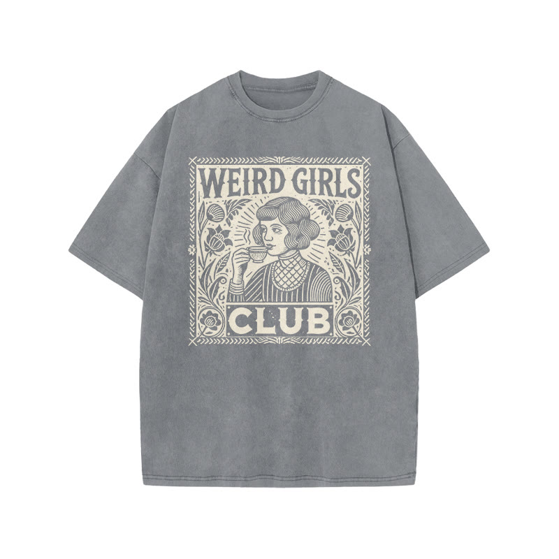 Weird Girls Club Print Acid Washed T-shirt - Grey - US20-22(3XL) - image 3