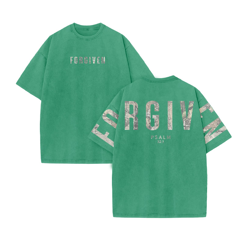 Forgiven Psalm 32:1 Dead Leaves Camouflage Print Acid Washed T-shirt - Green - US20-22(3XL) - image 7