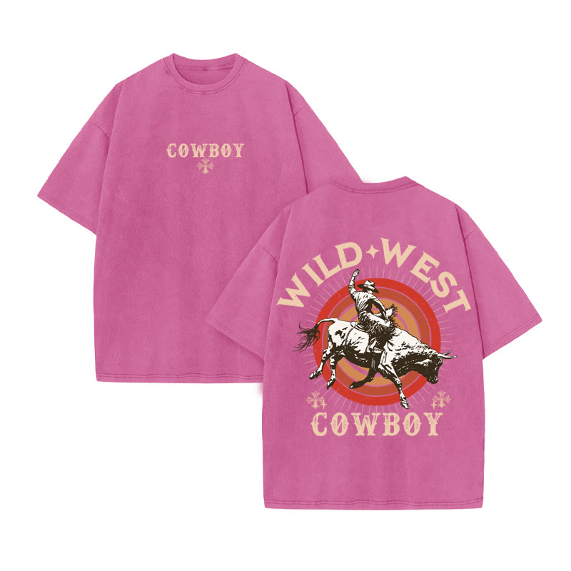 Unisex 100% Cotton Wild Western Style Print Acid Washed T-shirt