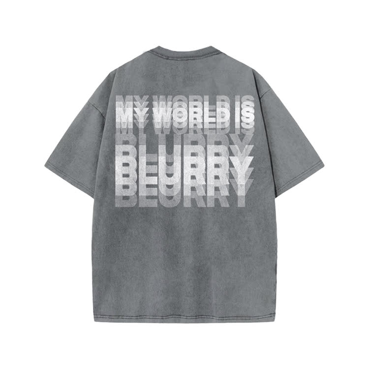 My World Is Blurry Print Acid Washed T-shirt - Grey - US20-22(3XL) - image 3