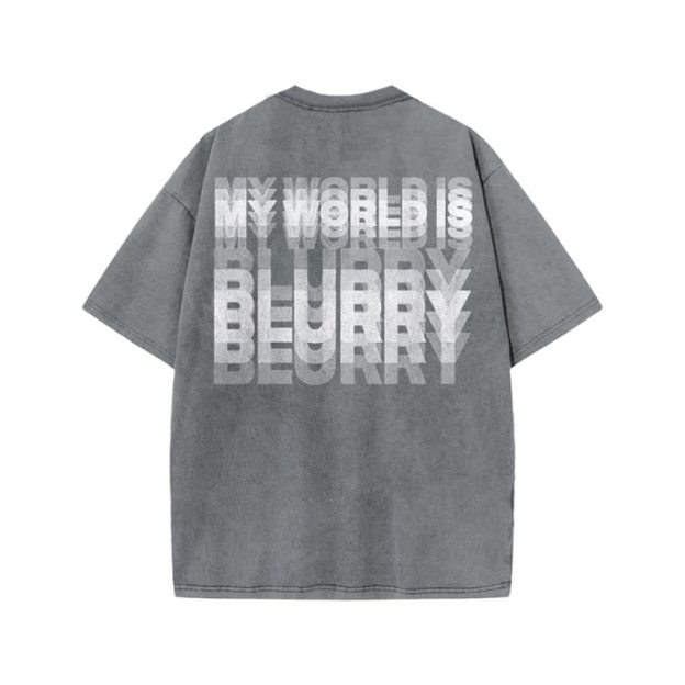 My World Is Blurry Print Acid Washed T-shirt - Grey - US20-22(3XL) - image 3